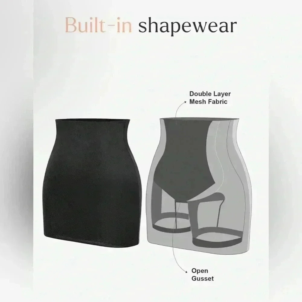 POPILUSH Shapewear Faux Leather Mini Skirt